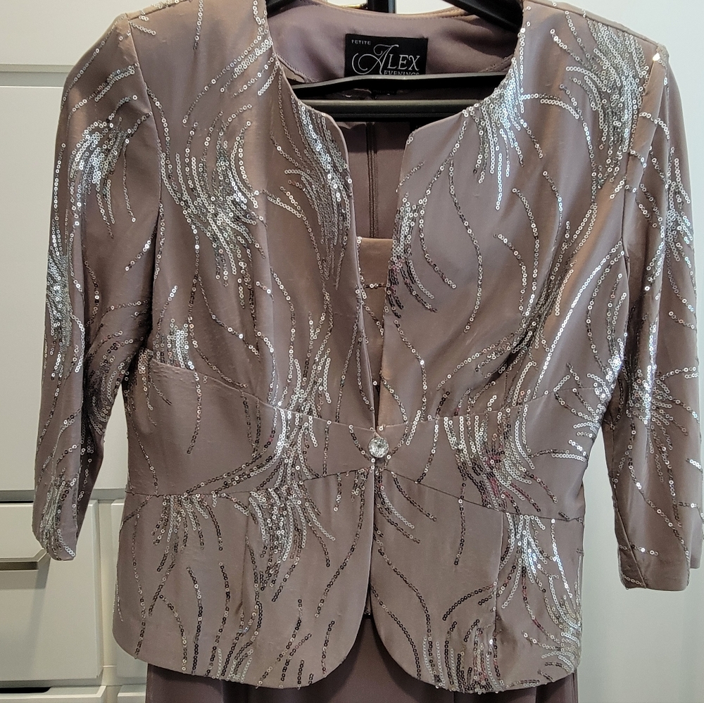 Dress and Jacket, Alex EveningsPetite Sequined A-Line Midi Dress and Jacket - Picture 4 of 10